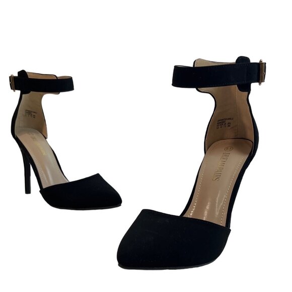 Dream Pairs Women's Black Suede Ankle Strap Pointed Toe Pumps Heels Sz 9.5 - Picture 1 of 11